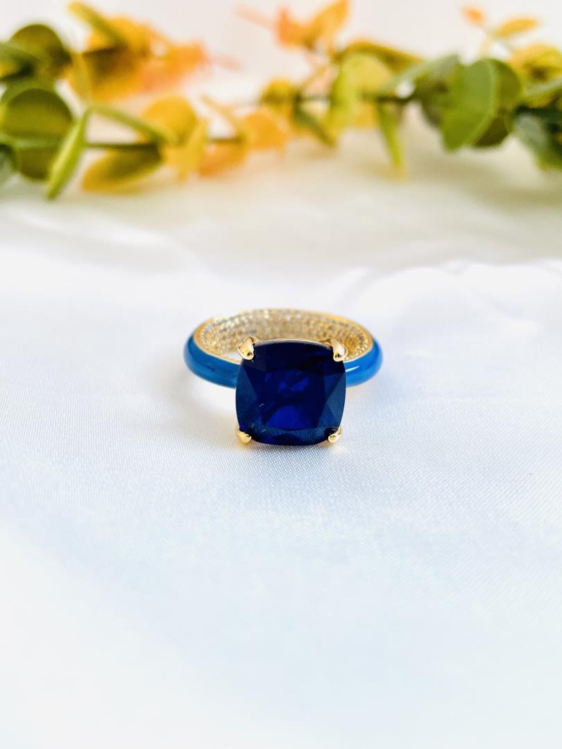 Anel com Pedra Sintética Safira Azul - Imagem 2