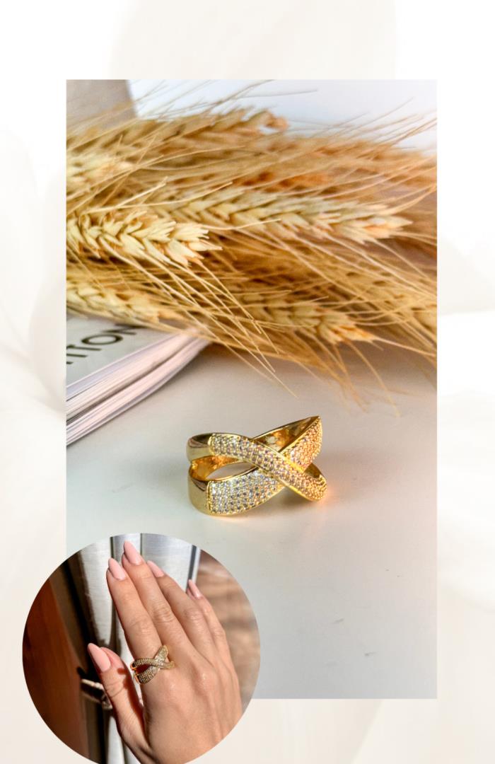 Anel Cravejado Formato X - Imagem 2