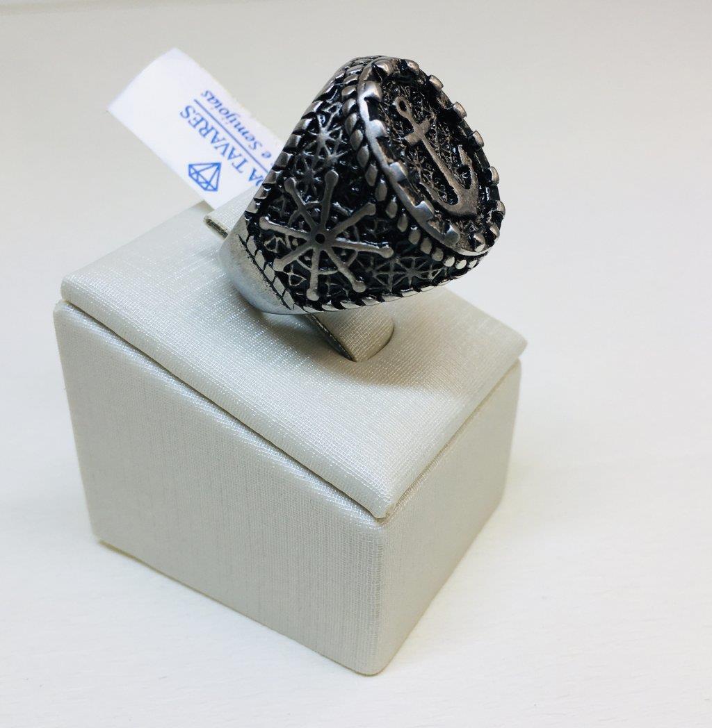 Anel De Aço Âncora Trabalhada