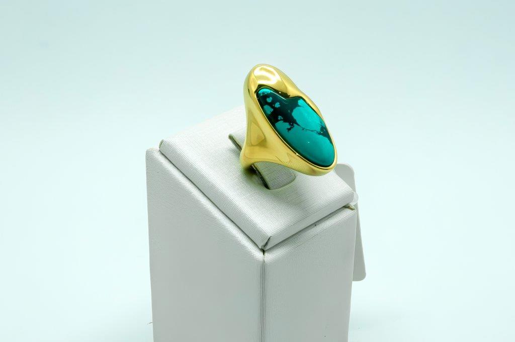 Anel De Luxo Com Pedra Natural Azul Turquesa