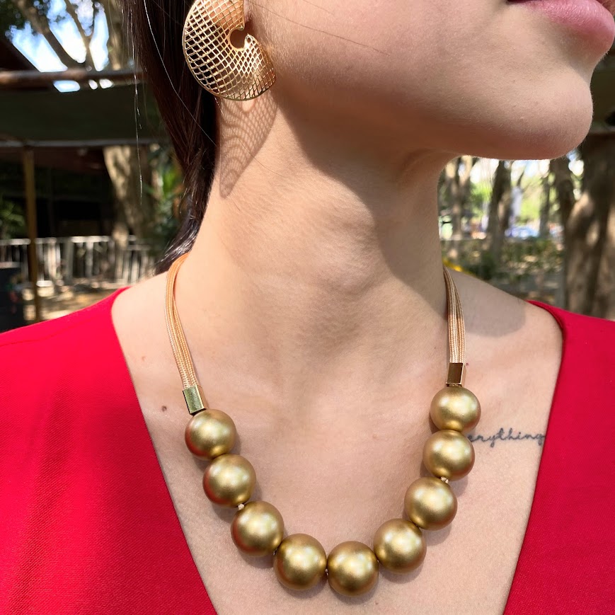 Colar Encerado Metal Banho Dourado