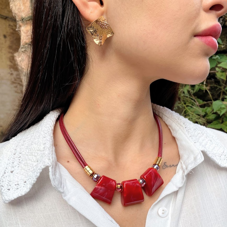 Colar Encerado com Pingente Jaspe