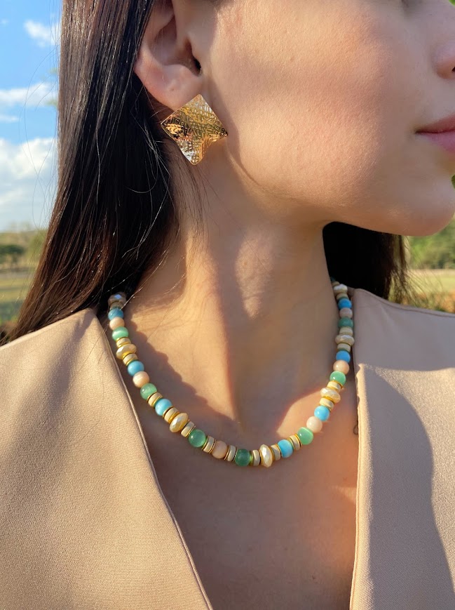 Colar com Pedras de Cristal, Vidro Fosco - Imagem 2