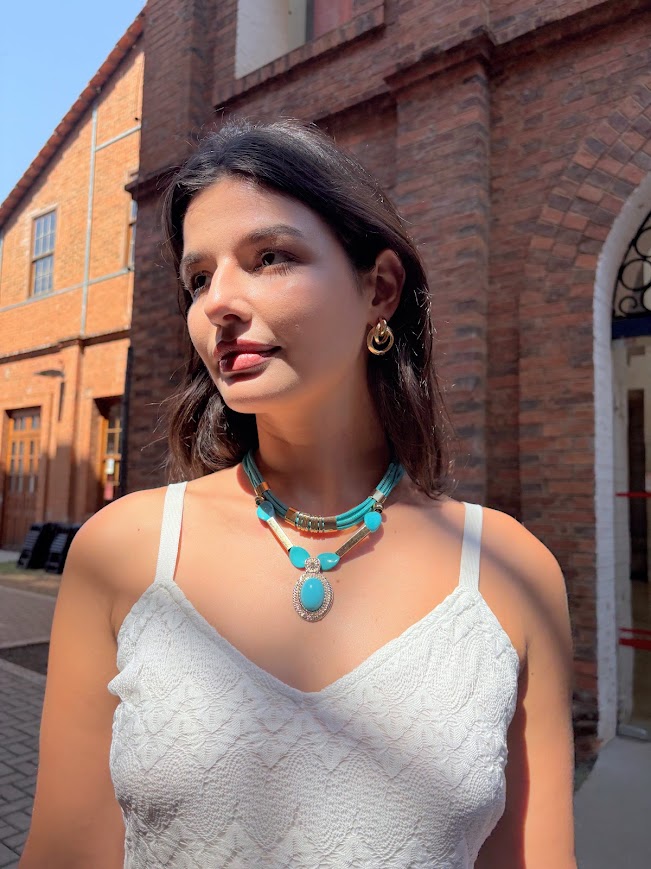 Colar de Pedra Howlita Metal Banhado - Imagem 2