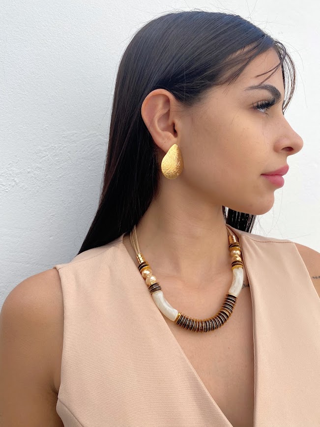 Colar Disco de Côco com Cristais e Resina - Imagem 2