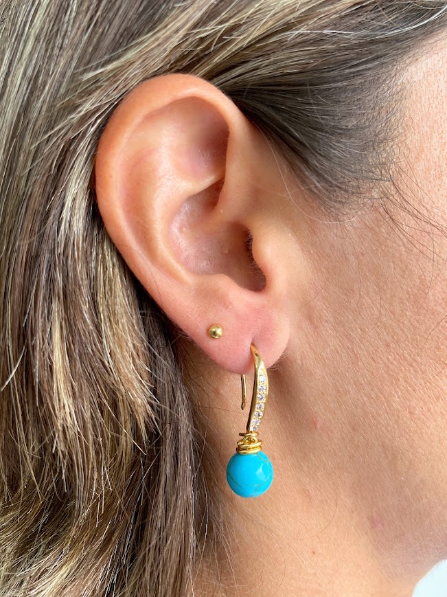 Brinco Fashion Gancho Cravejado com Pedra Azul Turquesa - Imagem 2