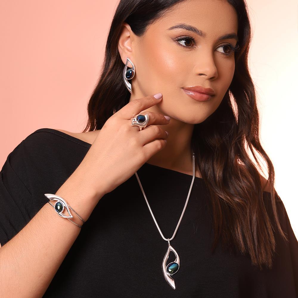 Brinco Prateado Pedra Sodalita - Imagem 2