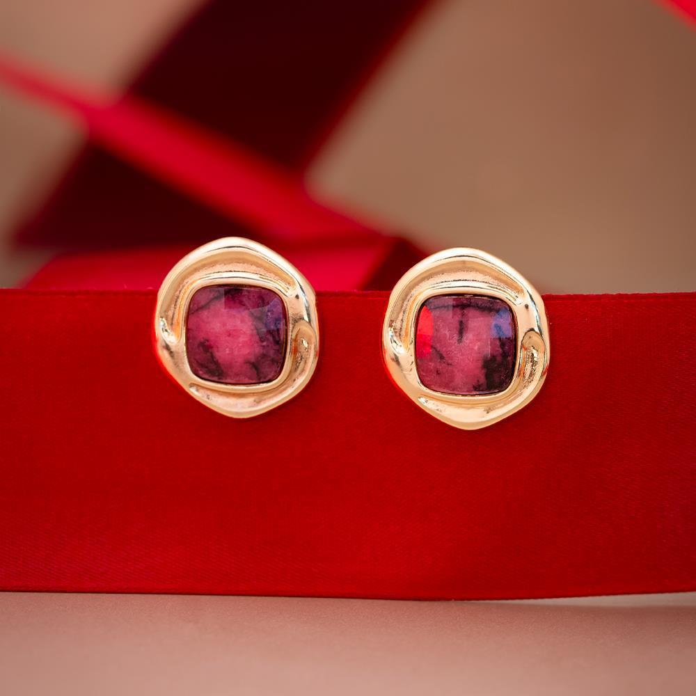 Brinco Dourado Pedra Rodonita - Imagem 3