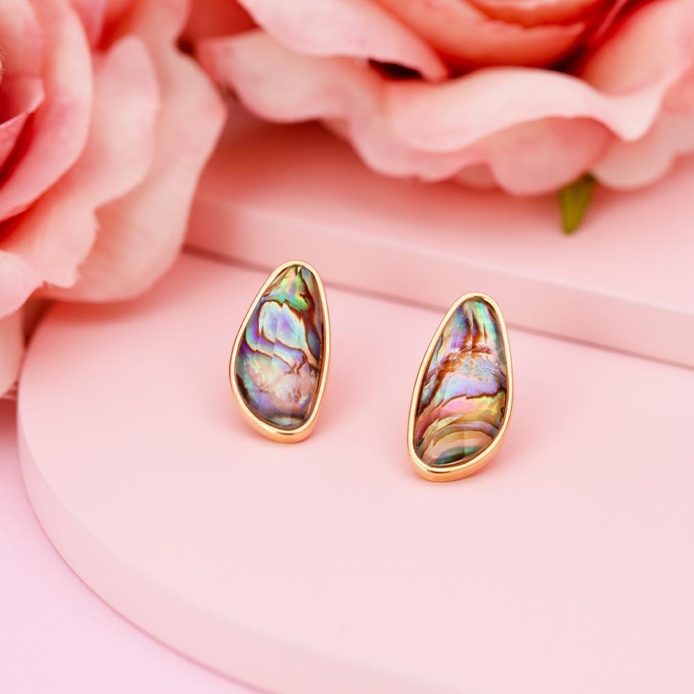 Brinco Dourado com Pedra Abalone Forma Geométrica