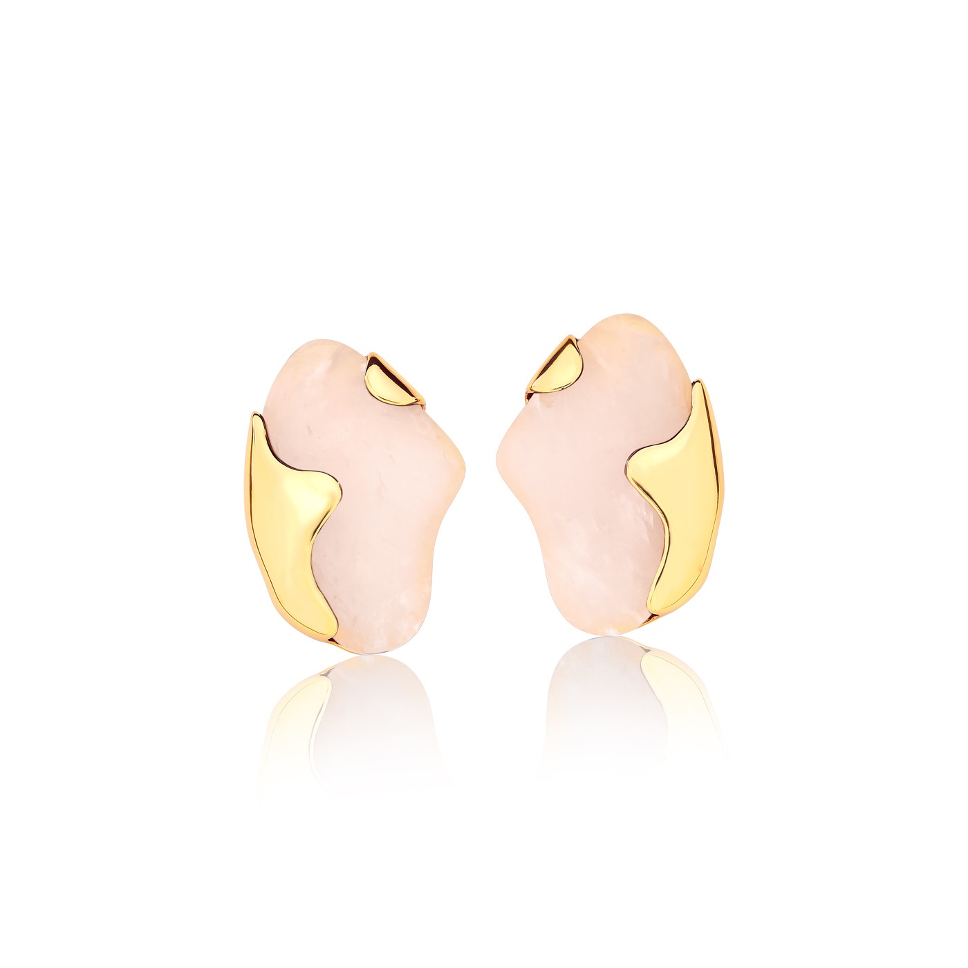 Brinco com Pedra Formato Geométrico Quartzo Rosa